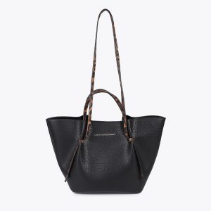 LOLA CASADEMUNT LF2504035 Bolso mini shopper detalles en efecto piel animal print NEGRO