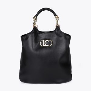 LOLA CASADEMUNT LF2504005 Bolso shopper efecto piel con asa trenzada y detalles metálicos NEGRO