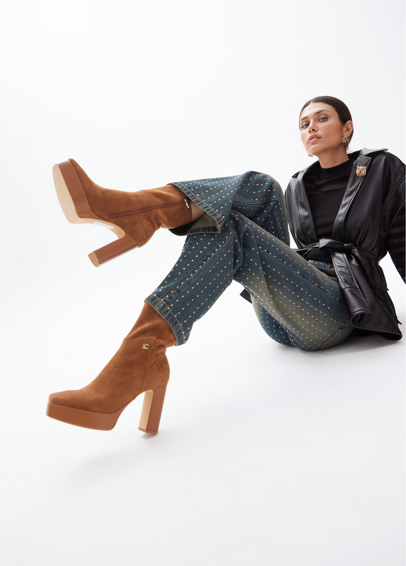 LOLA CASADEMUNT LF2505018 Botín de plataforma en efecto antelina MARRON - Imagen 2