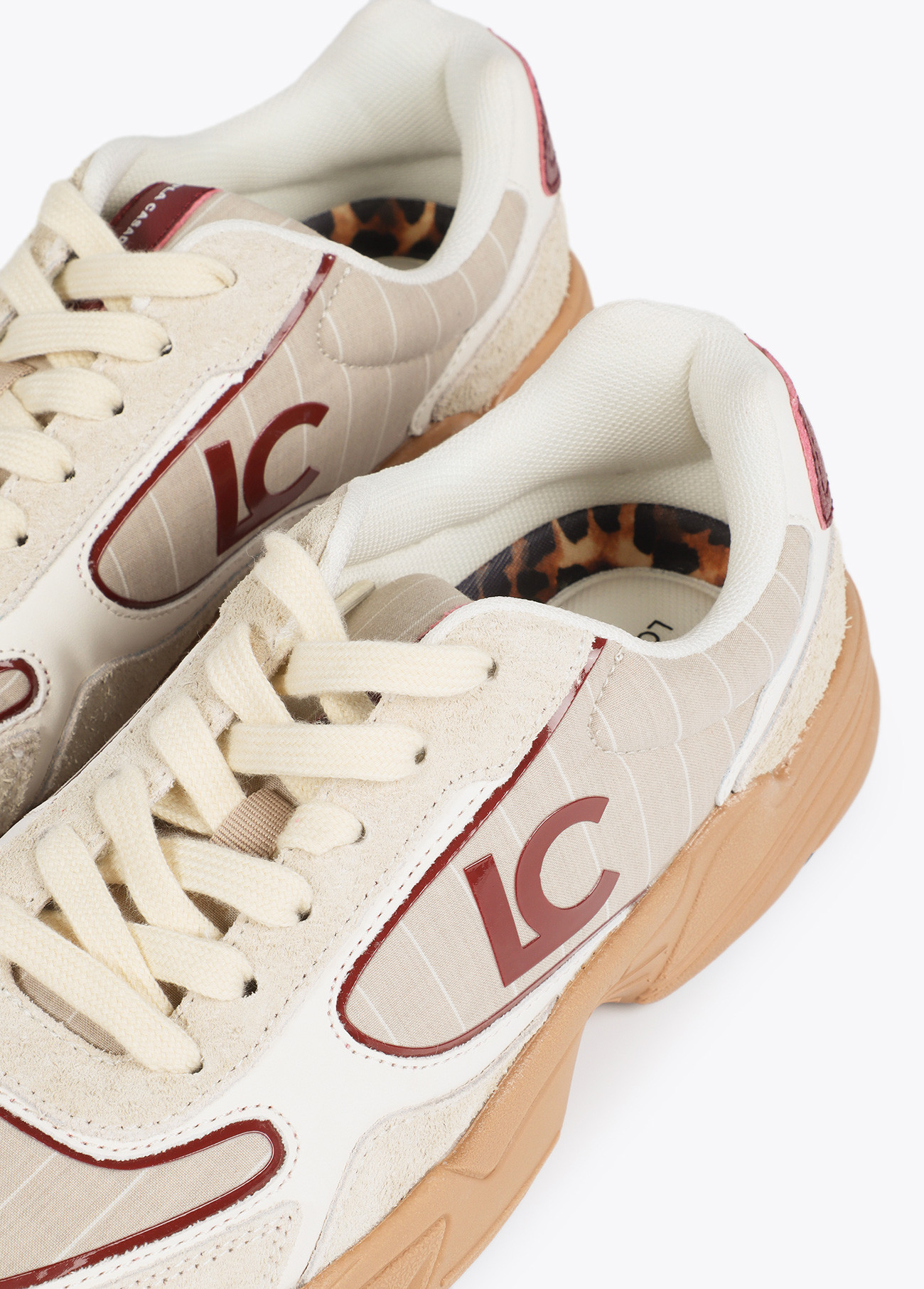 LOLA CASADEMUNT LF2505013 Deportiva con suela tipo running y combinación de diferntes tejidos y piel BEIGE - Imagen 3