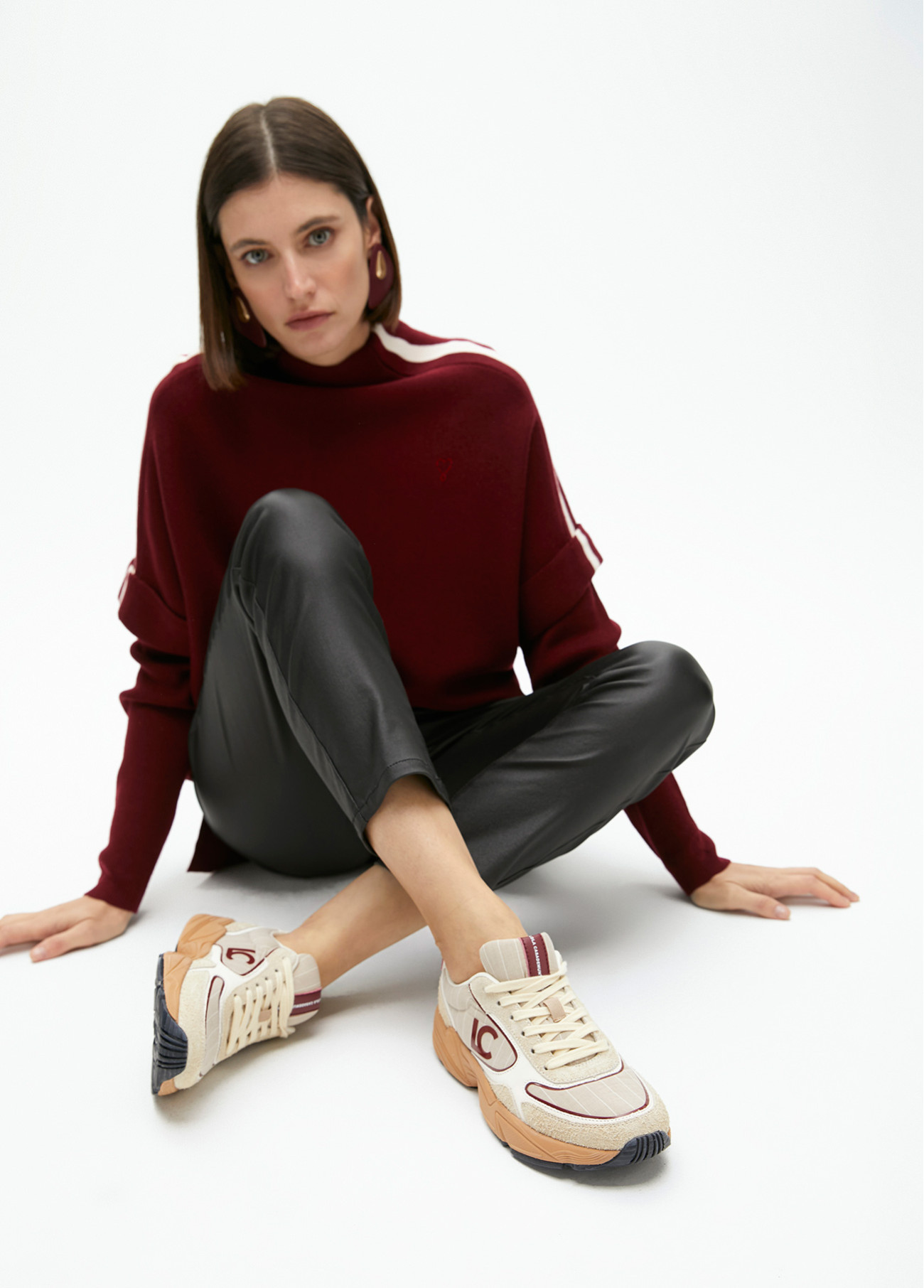 LOLA CASADEMUNT LF2505013 Deportiva con suela tipo running y combinación de diferntes tejidos y piel BEIGE - Imagen 4