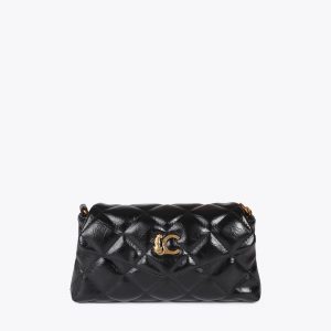 LOLA CASADEMUNT LF2504007 Mini bolsito bandolera acolchado en efecto piel con logo LC leopardo NEGRO
