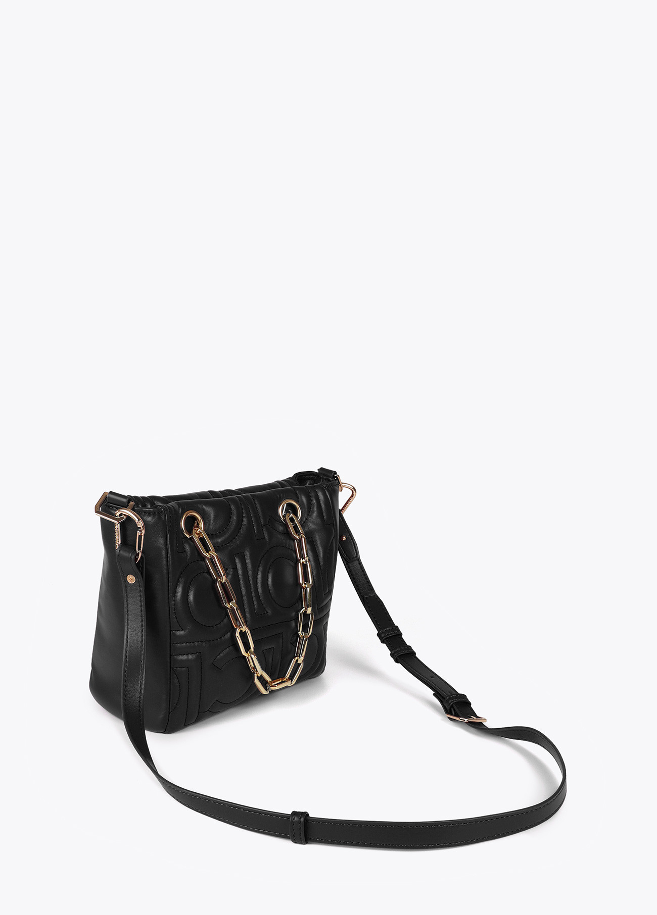 LOLA CASADEMUNT LF2504028 Mini shopper acolchado logotipada en efecto piel con asa mix cadena NEGRO - Imagen 2