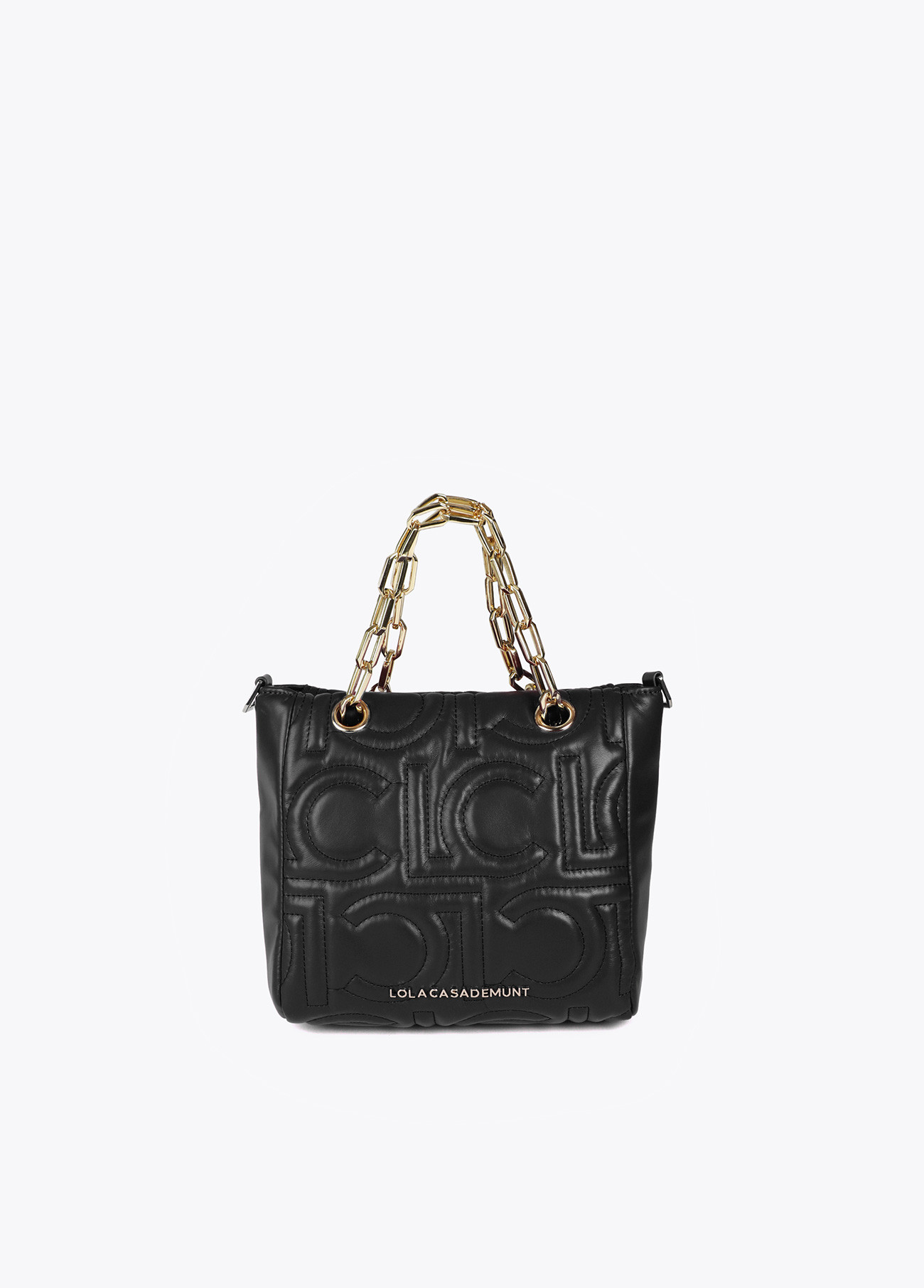 LOLA CASADEMUNT LF2504028 Mini shopper acolchado logotipada en efecto piel con asa mix cadena NEGRO