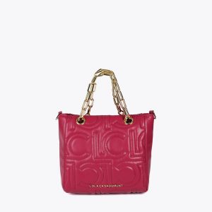 LOLA CASADEMUNT LF2504028 Mini shopper acolchado logotipada en efecto piel con asa mix cadena MAGENTA