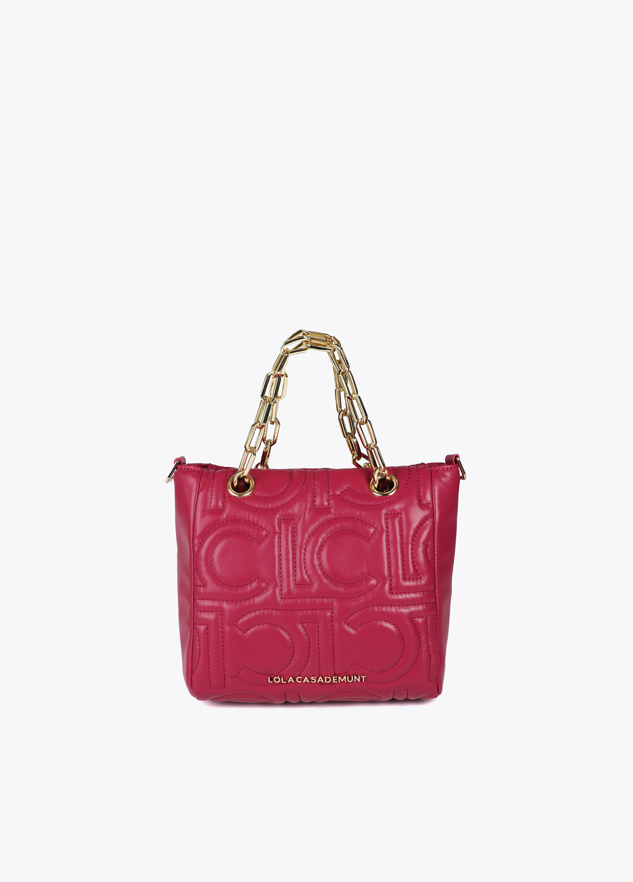 LOLA CASADEMUNT LF2504028 Mini shopper acolchado logotipada en efecto piel con asa mix cadena MAGENTA