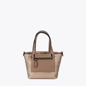 LOLA CASADEMUNT LF2504019 Mini shopper nylon satinado con detalles en efecto piel DORADO
