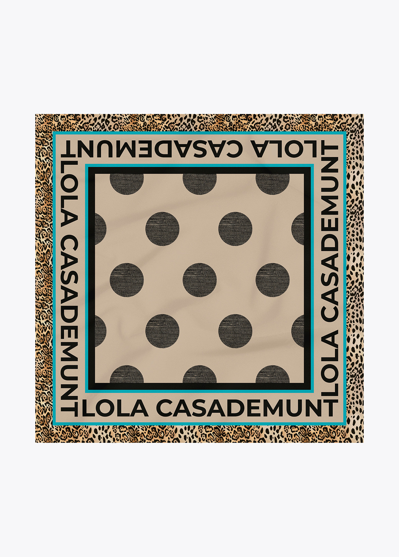 LOLA CASADEMUNT LF2507010 Pañuelo estampado topos y logo CRUDO-VERDE