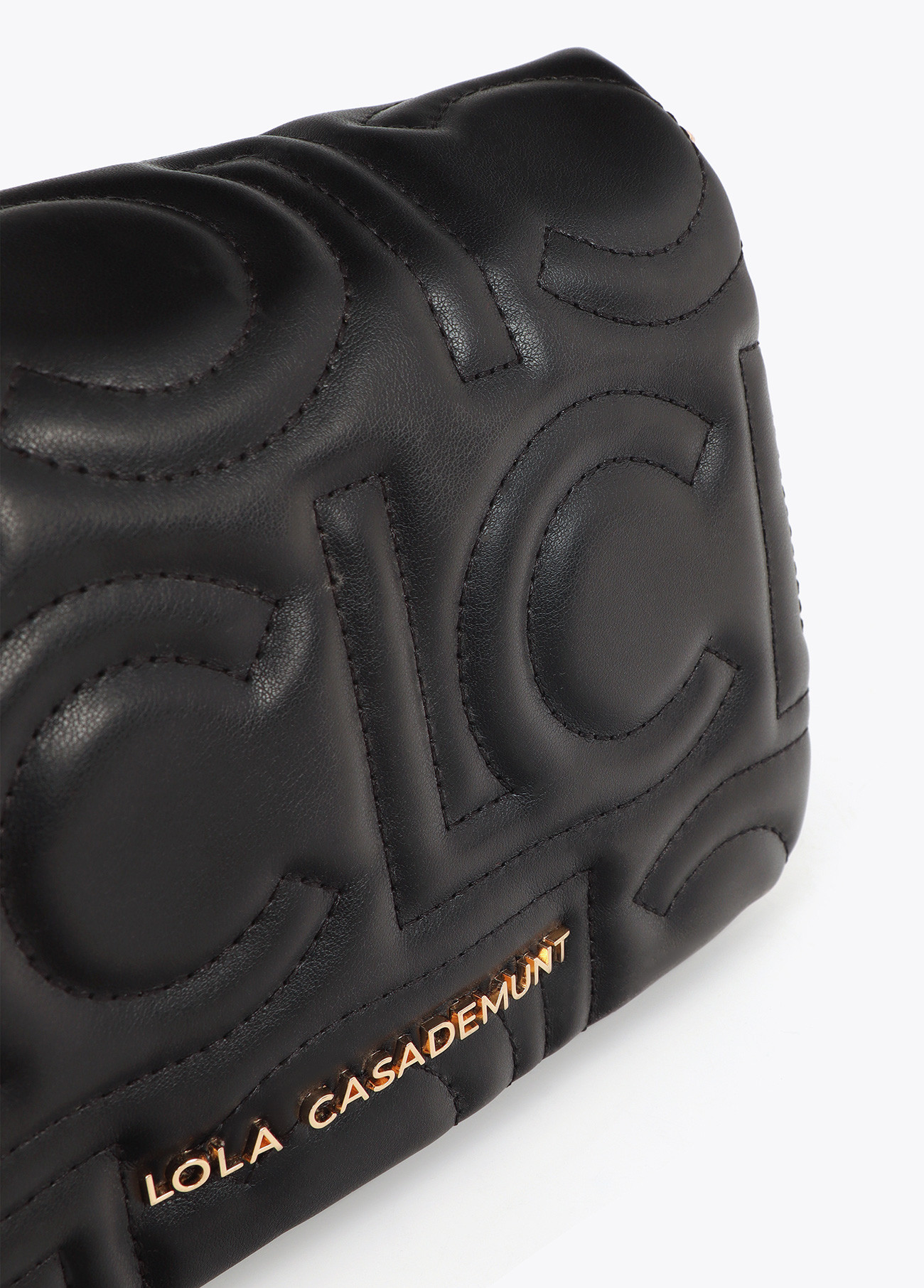 LOLA CASADEMUNT LF2504026 Bandolera acolchada logotipada en efecto piel con asa mix cadena NEGRO - Imagen 4