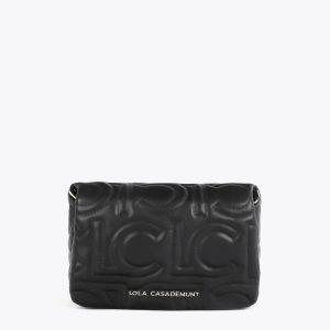 LOLA CASADEMUNT LF2504026 Bandolera acolchada logotipada en efecto piel con asa mix cadena NEGRO