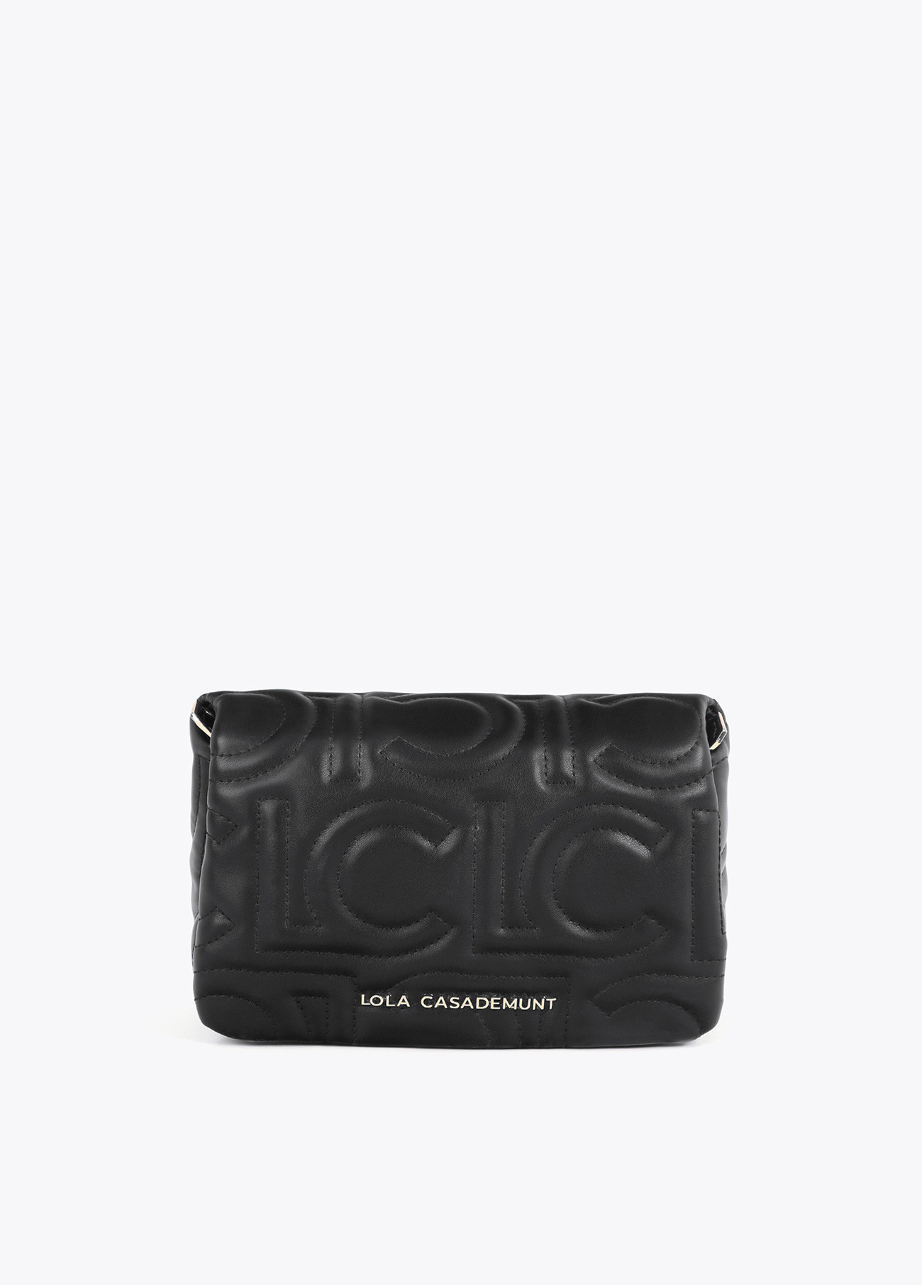 LOLA CASADEMUNT LF2504026 Bandolera acolchada logotipada en efecto piel con asa mix cadena NEGRO