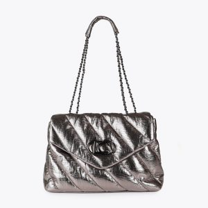 LOLA CASADEMUNT LF2504042 Bolso con solapa en tejido acolchado metalizado GRIS METALIZADO