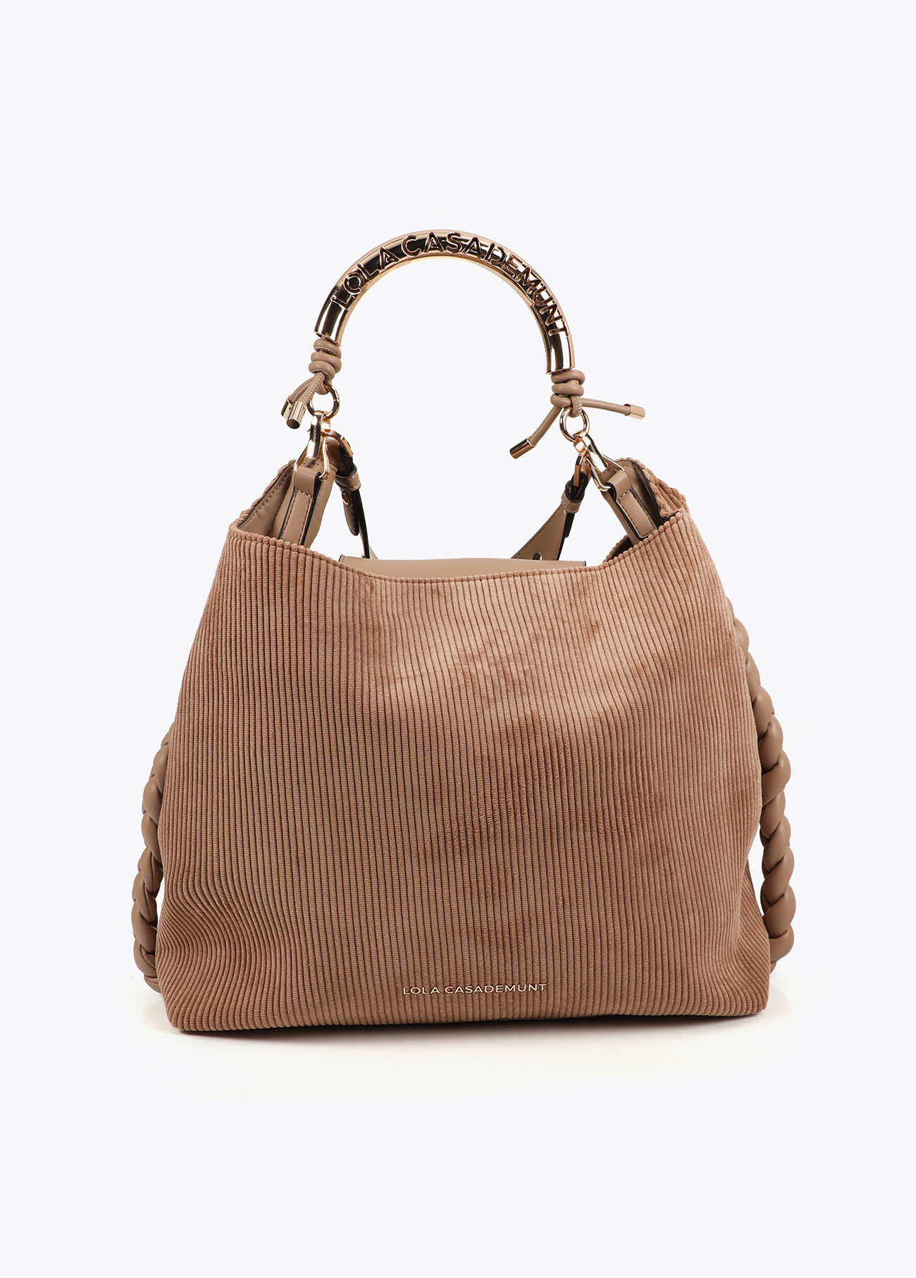 LOLA CASADEMUNT LF2504056 Bolso shopper asa metalizada personalizada pana BEIGE