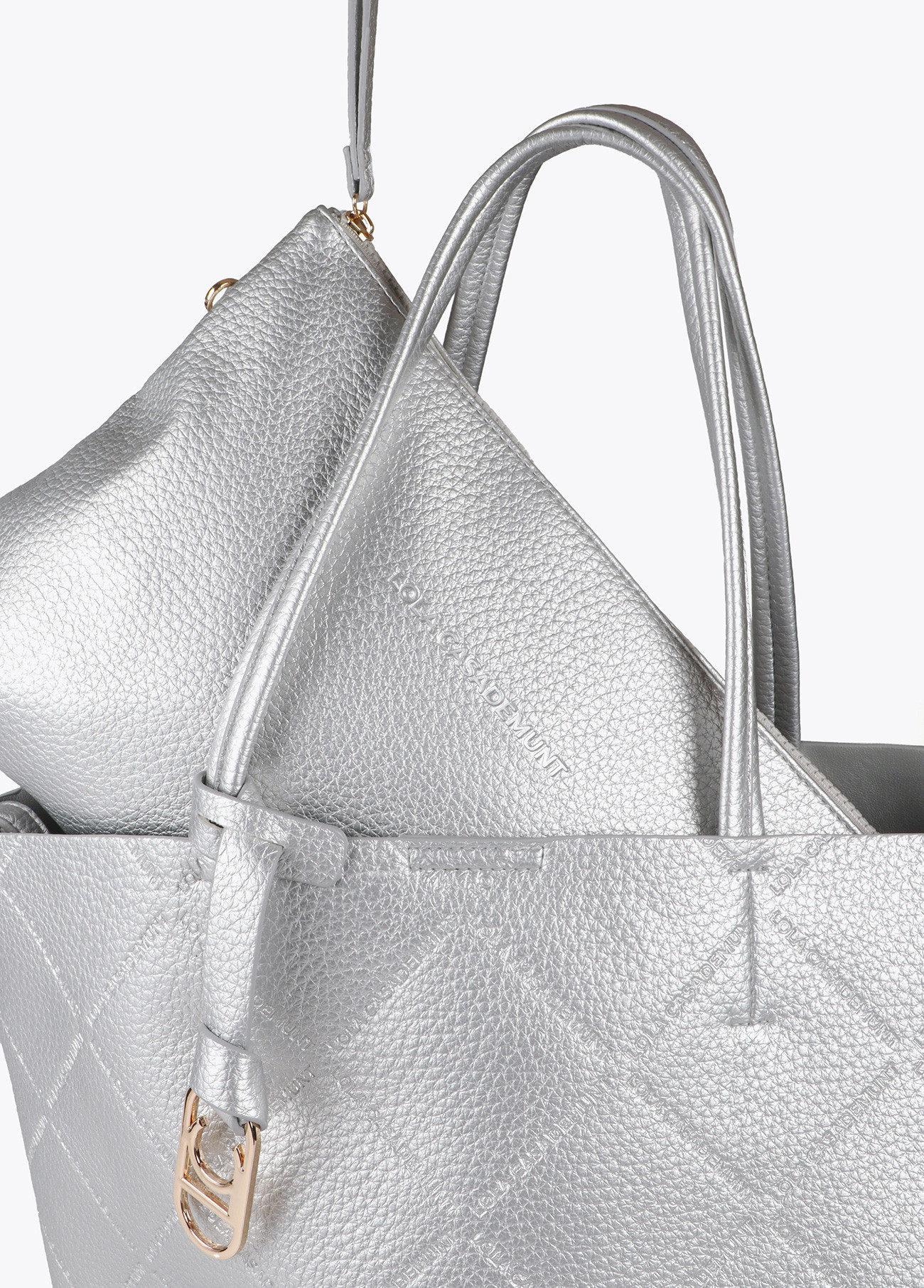 LOLA CASADEMUNT LF2504050 Shopper efecto piel monograma rombos logo ovalado colgante PLATEADO - Imagen 3