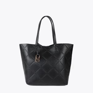 LOLA CASADEMUNT LF2504050 Shopper efecto piel monograma rombos logo ovalado colgante NEGRO