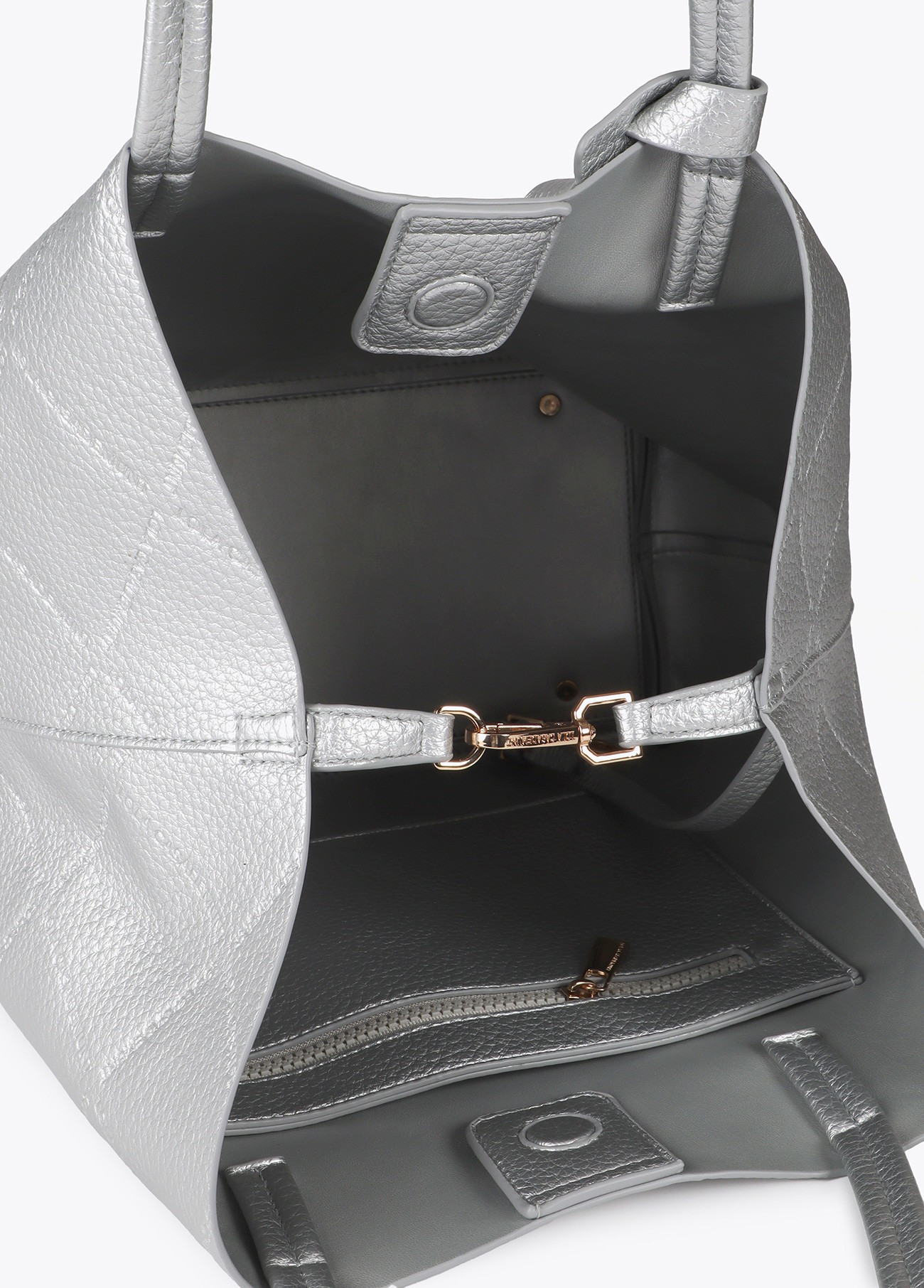 LOLA CASADEMUNT LF2504050 Shopper efecto piel monograma rombos logo ovalado colgante PLATEADO - Imagen 2