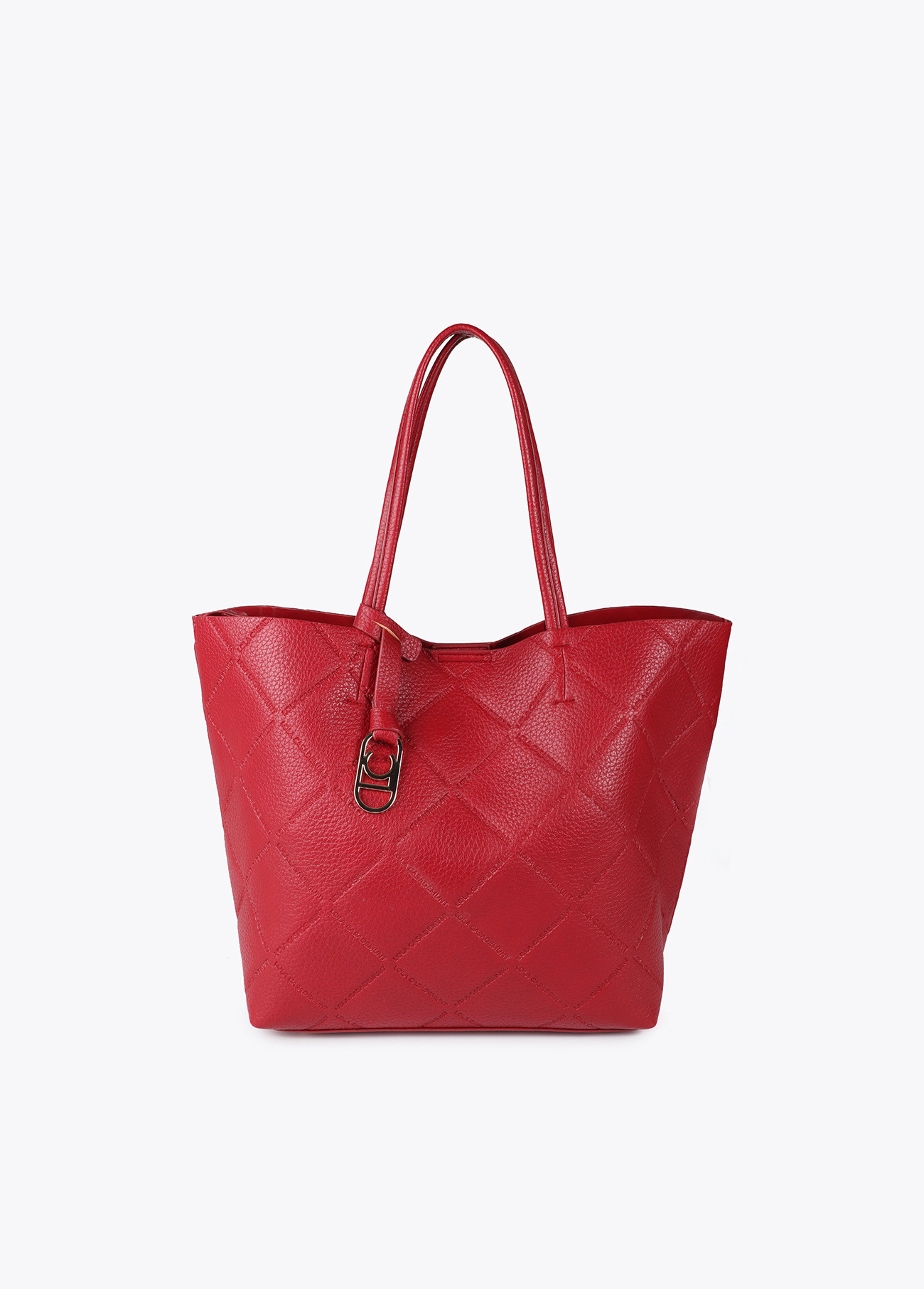 LOLA CASADEMUNT LF2504050 Shopper efecto piel monograma rombos logo ovalado colgante ROJO