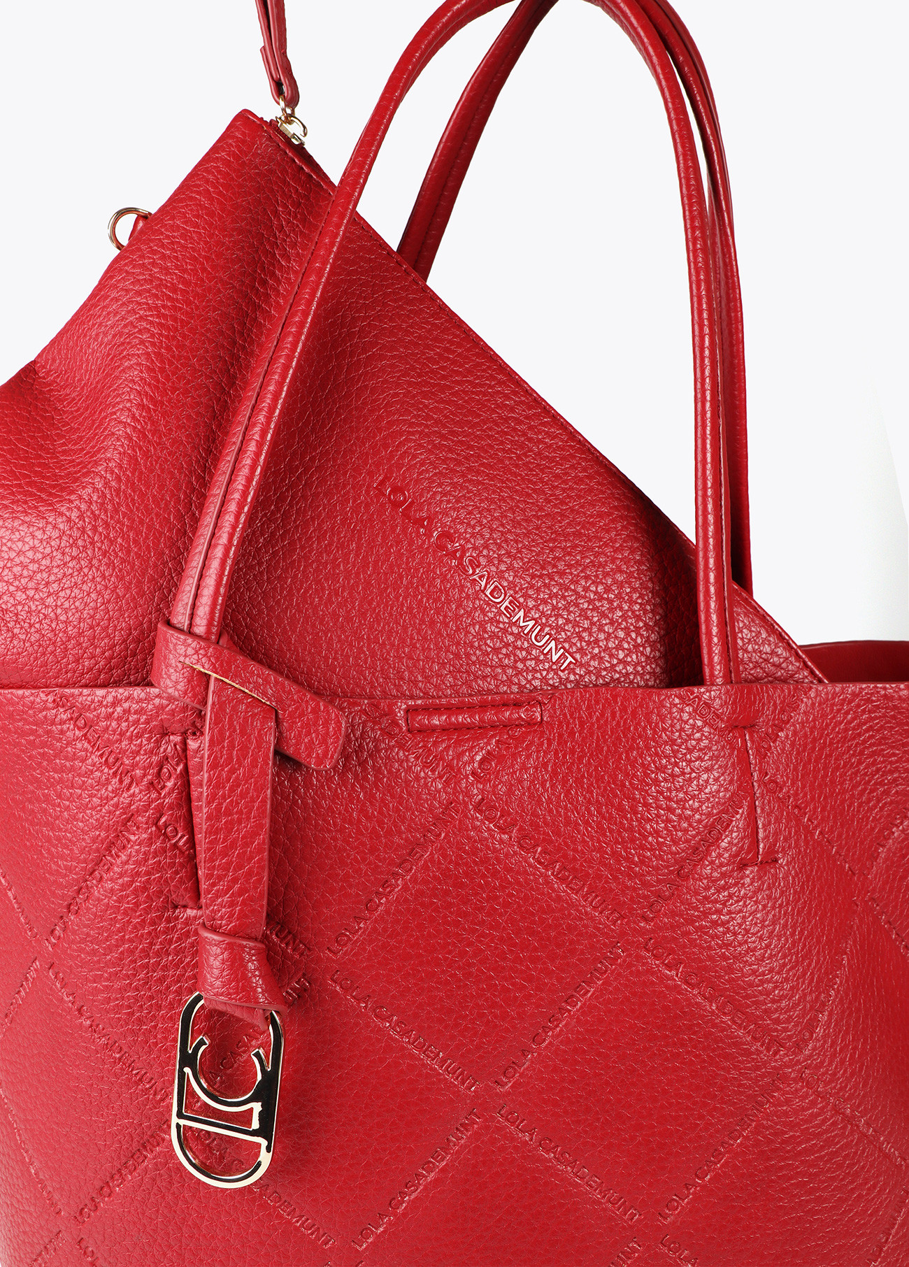 LOLA CASADEMUNT LF2504050 Shopper efecto piel monograma rombos logo ovalado colgante ROJO - Imagen 2