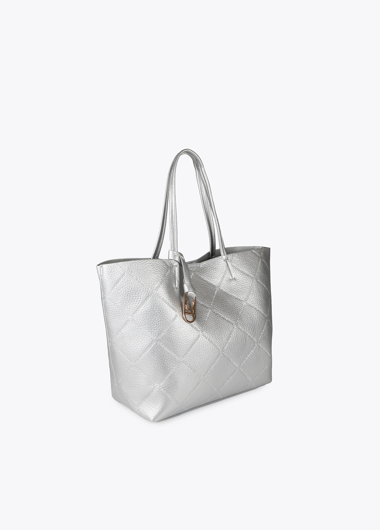 LOLA CASADEMUNT LF2504050 Shopper efecto piel monograma rombos logo ovalado colgante PLATEADO - Imagen 4