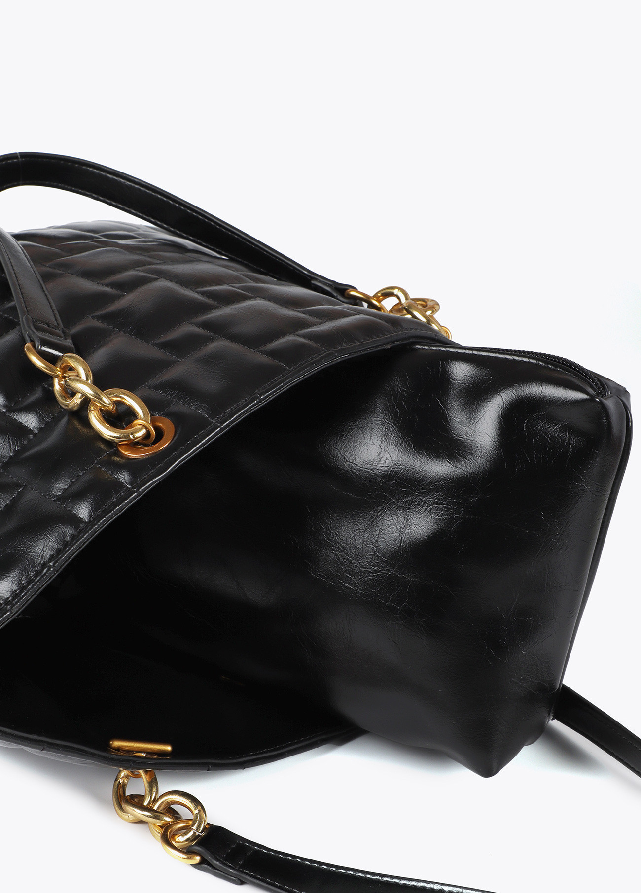 LOLA CASADEMUNT LF2504073 Shopper acolchado a cuadritos con asa combinadas de cadena y efecto piel NEGRO - Imagen 2