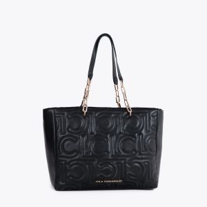 LOLA CASADEMUNT LF2504027 Shopper acolchado logotipada en efecto piel con asa mix cadena NEGRO