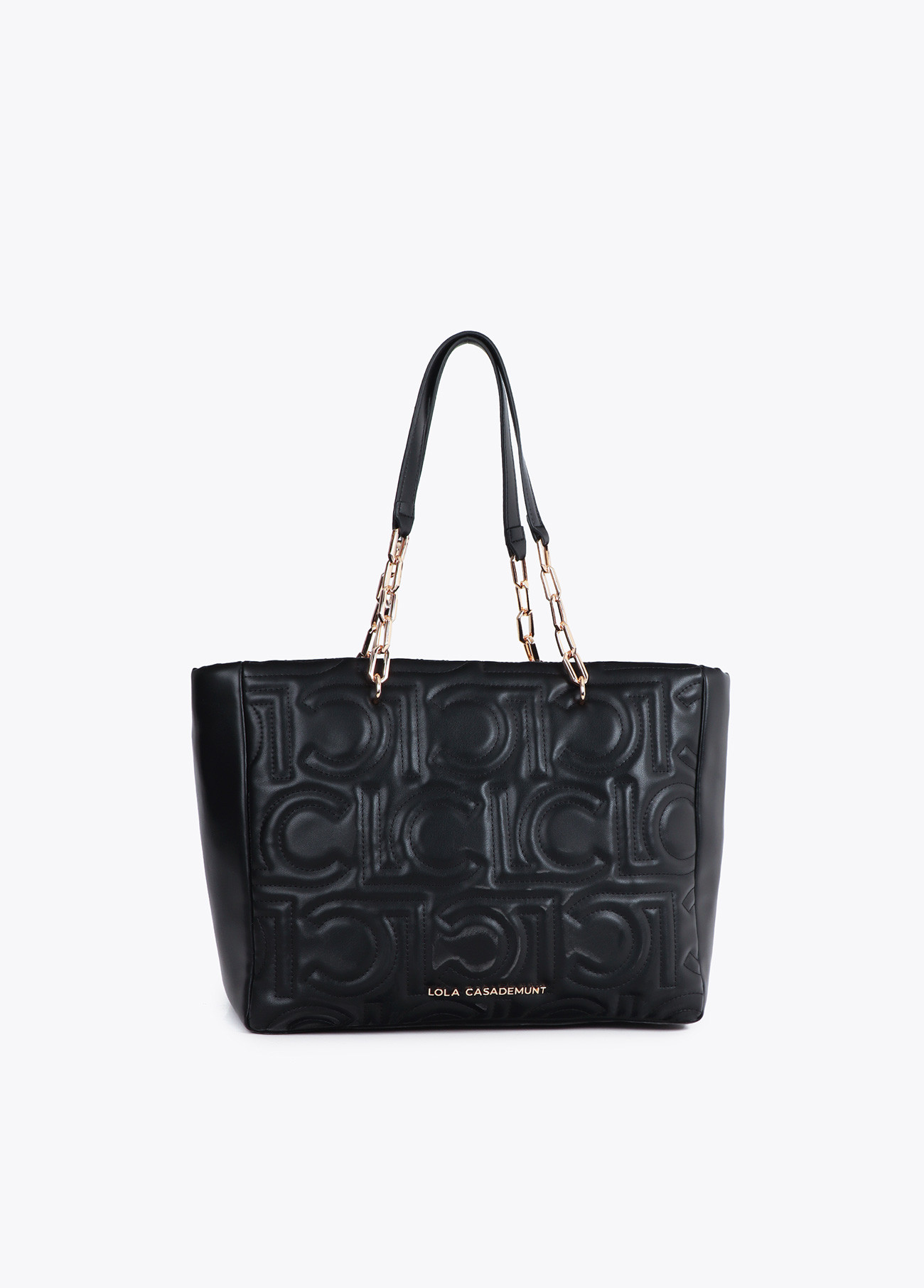 LOLA CASADEMUNT LF2504027 Shopper acolchado logotipada en efecto piel con asa mix cadena NEGRO