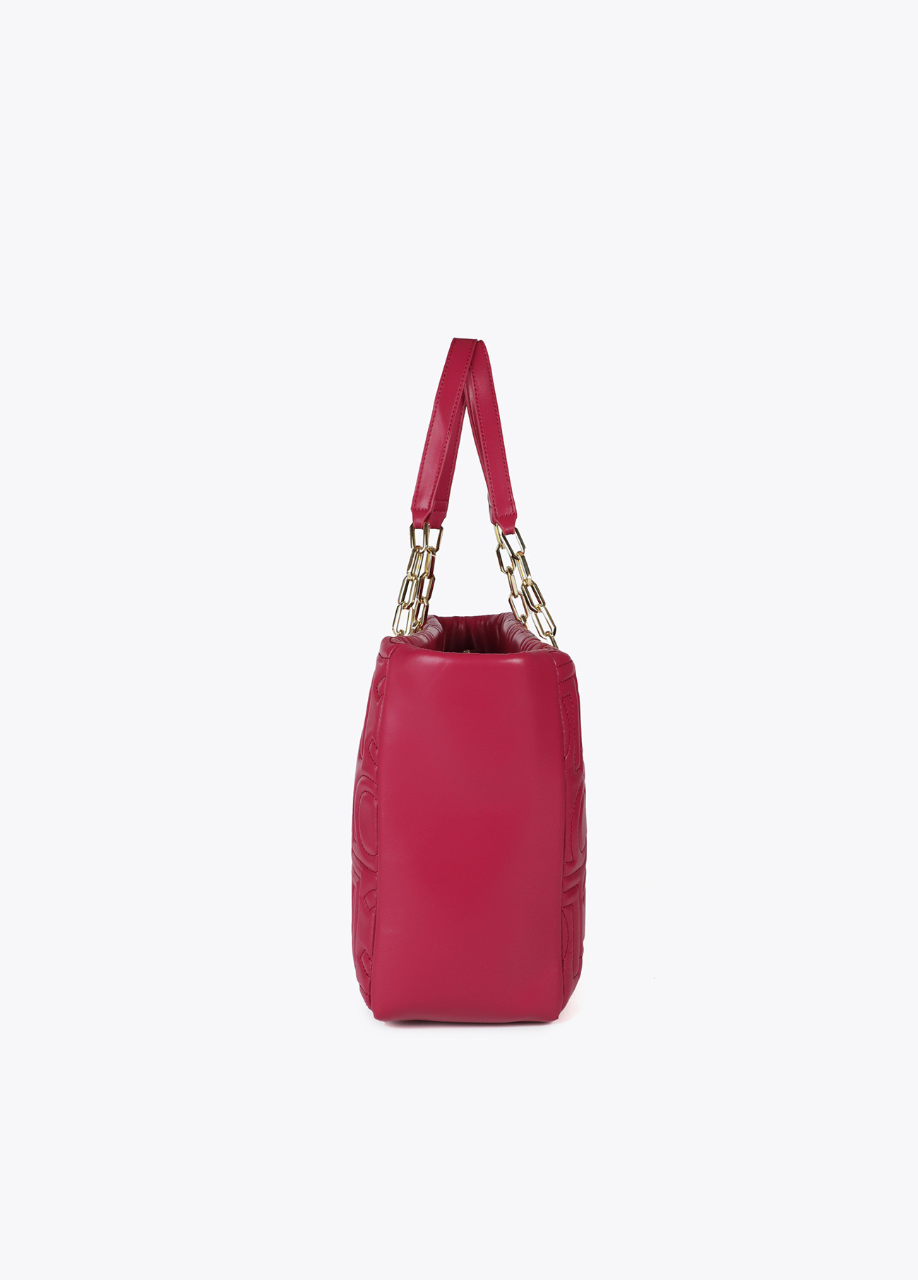 LOLA CASADEMUNT LF2504027 Shopper acolchado logotipada en efecto piel con asa mix cadena MAGENTA - Imagen 4