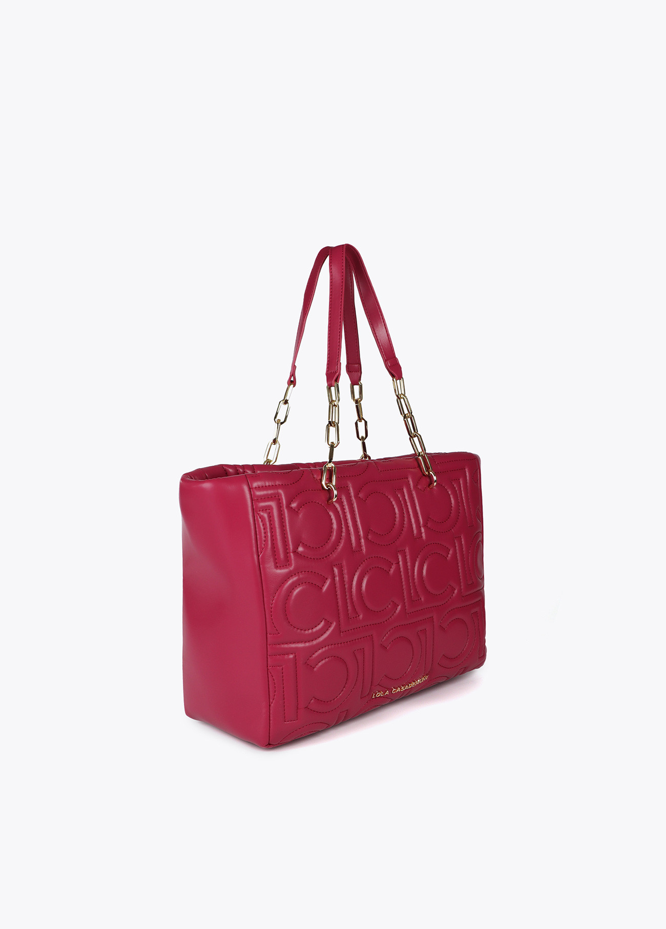 LOLA CASADEMUNT LF2504027 Shopper acolchado logotipada en efecto piel con asa mix cadena MAGENTA - Imagen 3
