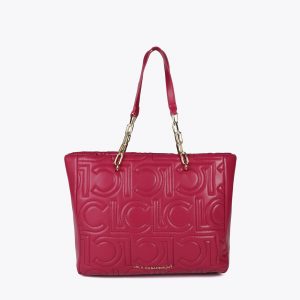 LOLA CASADEMUNT LF2504027 Shopper acolchado logotipada en efecto piel con asa mix cadena MAGENTA