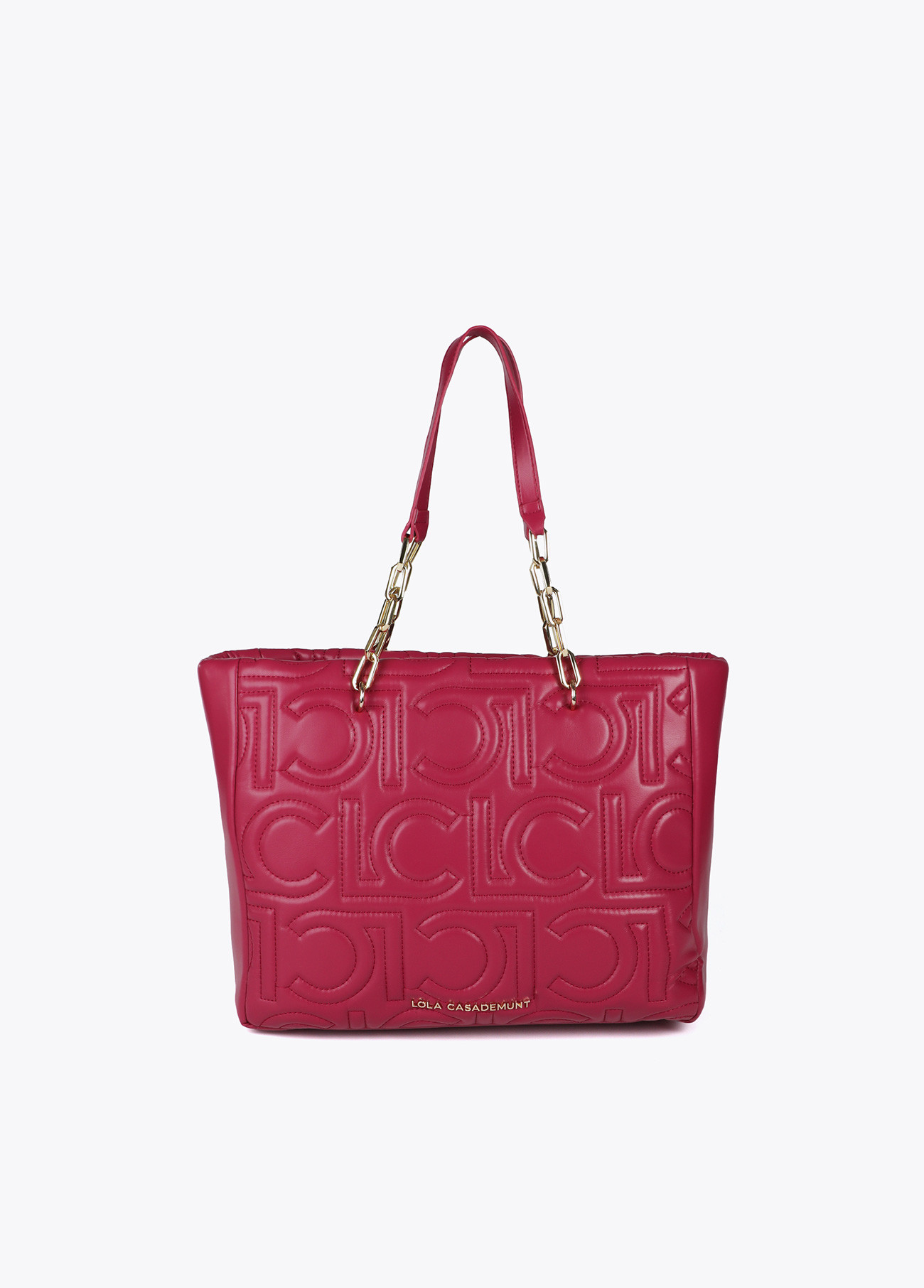 LOLA CASADEMUNT LF2504027 Shopper acolchado logotipada en efecto piel con asa mix cadena MAGENTA