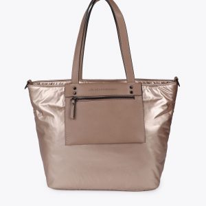 LOLA CASADEMUNT LF2504020 Shopper nylon satinado con detalles en efecto piel DORADO
