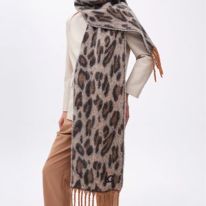 LOLA CASADEMUNT LF2507027 Bufanda en animal print con flecos CRUDO-MARRON
