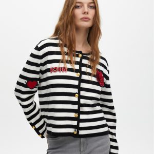 LOLA CASADEMUNT LF2511017 Cardigan rayas patch detalle NEGRO-BLANCO