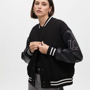 LOLA CASADEMUNT LF2502019 Chaqueta bomber detalle pedrería NEGRO-BLANCO