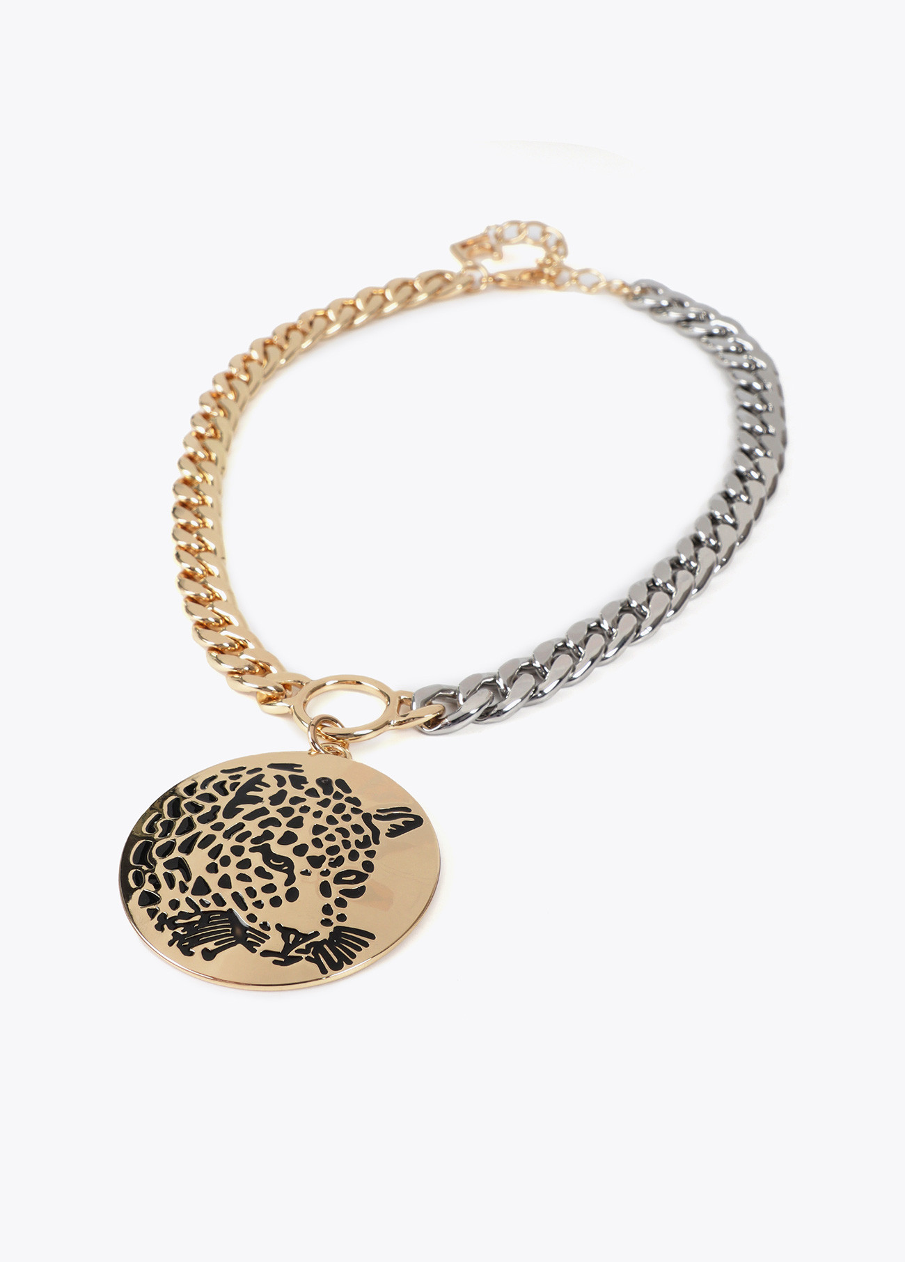 LOLA CASADEMUNT LF2503043 Collar cadena combinada con medallon joya cara de tigre METAL-METAL - Imagen 2
