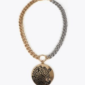 LOLA CASADEMUNT LF2503043 Collar cadena combinada con medallon joya cara de tigre METAL-METAL