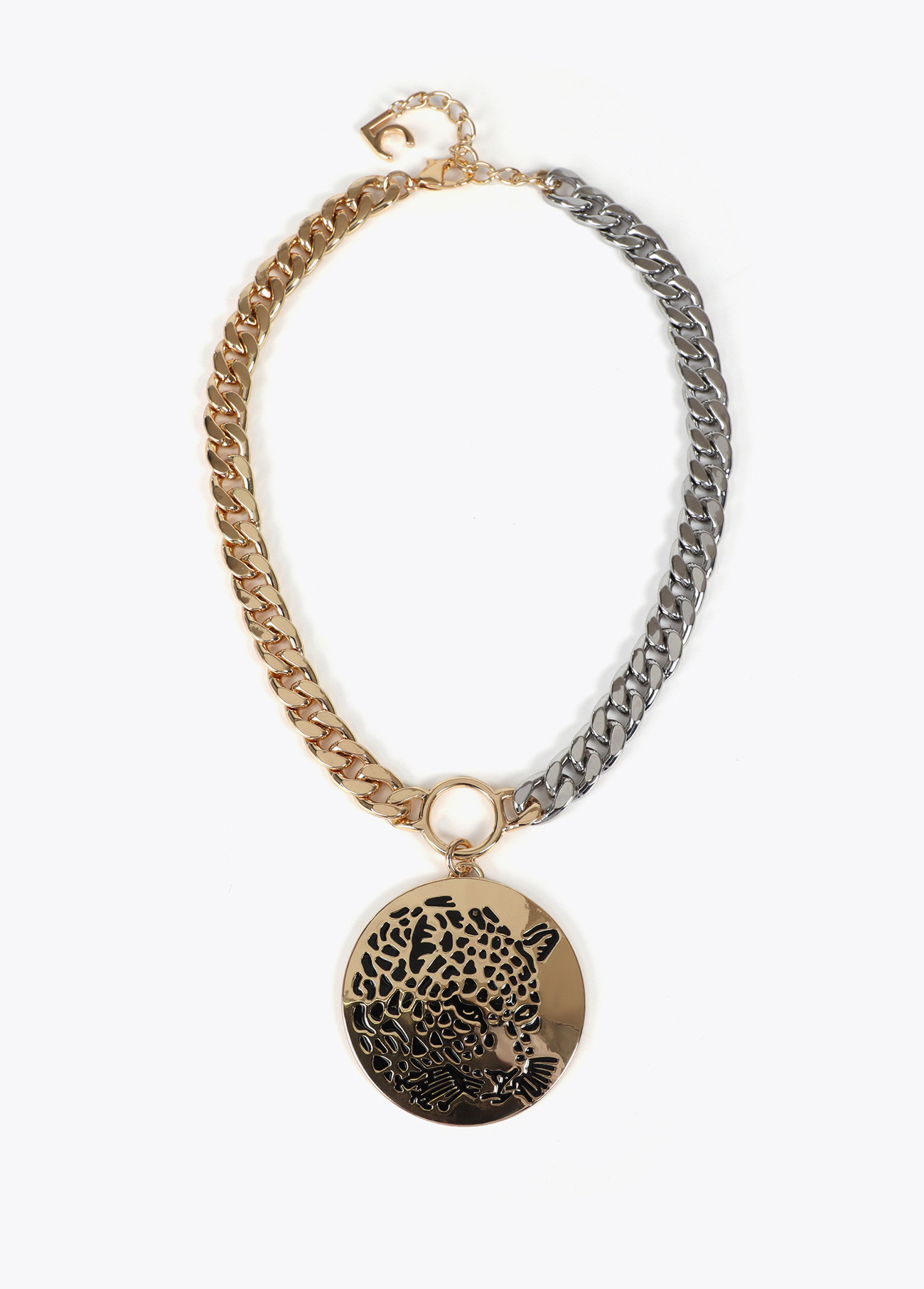 LOLA CASADEMUNT LF2503043 Collar cadena combinada con medallon joya cara de tigre METAL-METAL