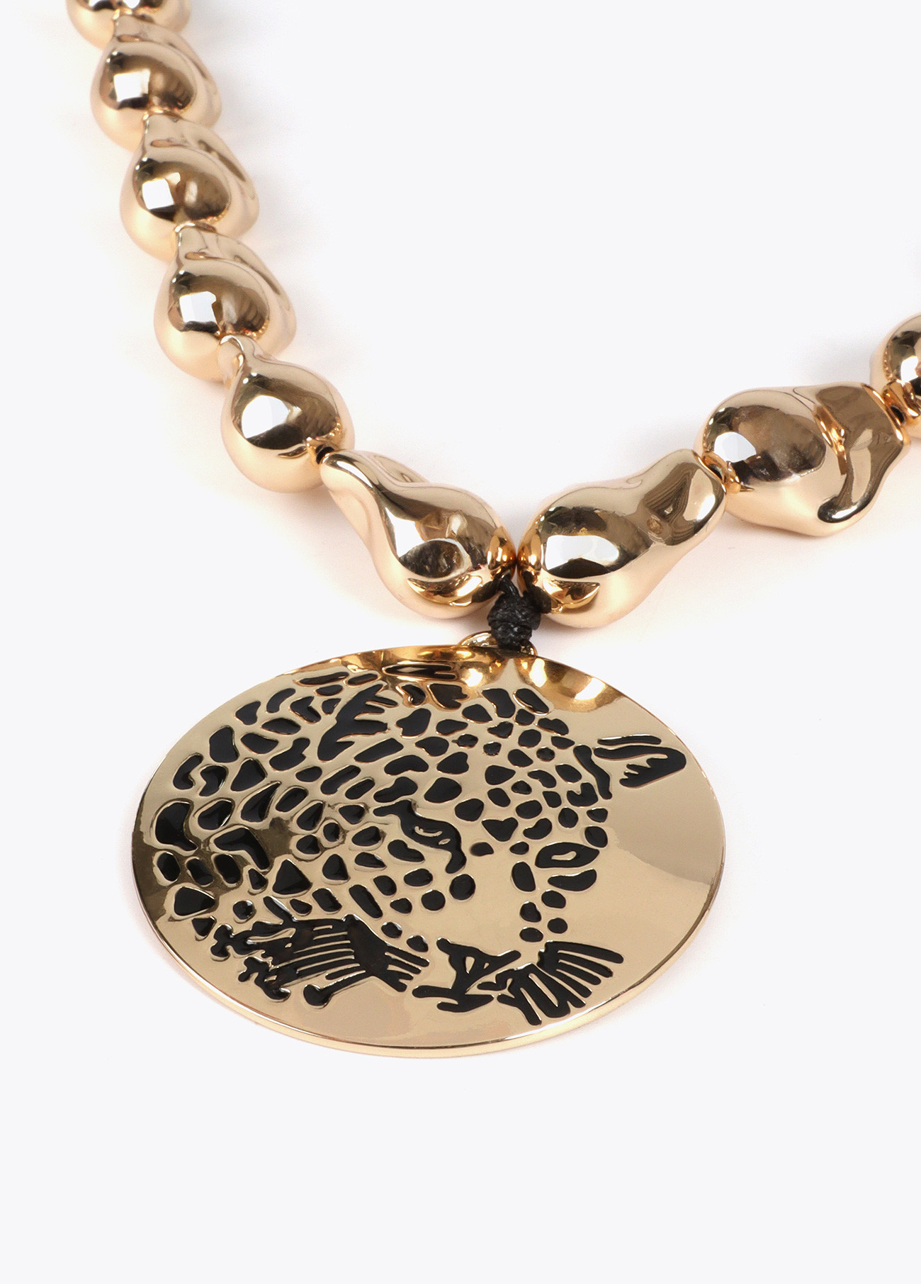 LOLA CASADEMUNT LF2503044 Collar cordon piezas doradas y medallon joya cara de tigre METAL-NEGRO - Imagen 3