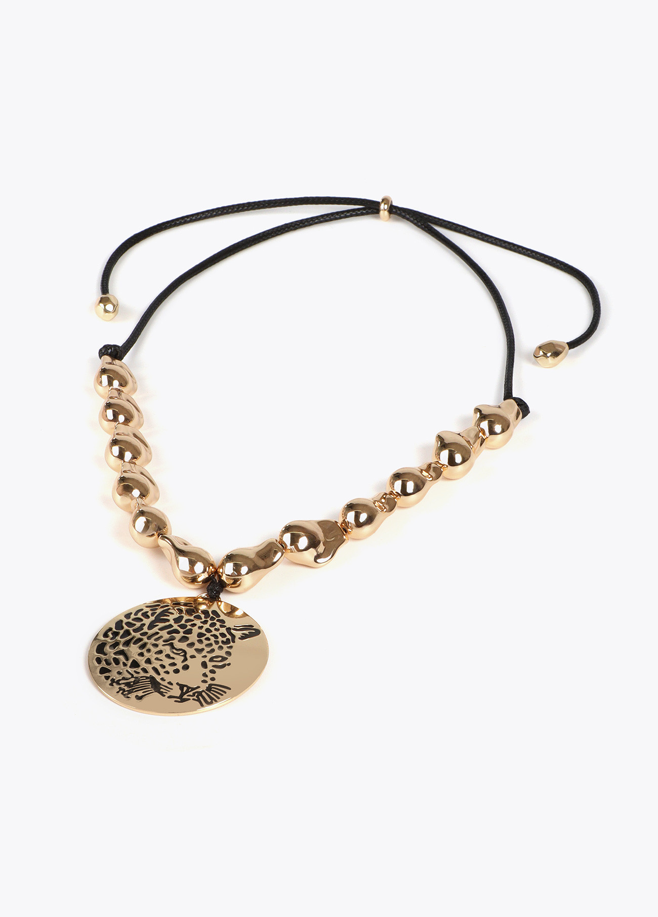 LOLA CASADEMUNT LF2503044 Collar cordon piezas doradas y medallon joya cara de tigre METAL-NEGRO - Imagen 4