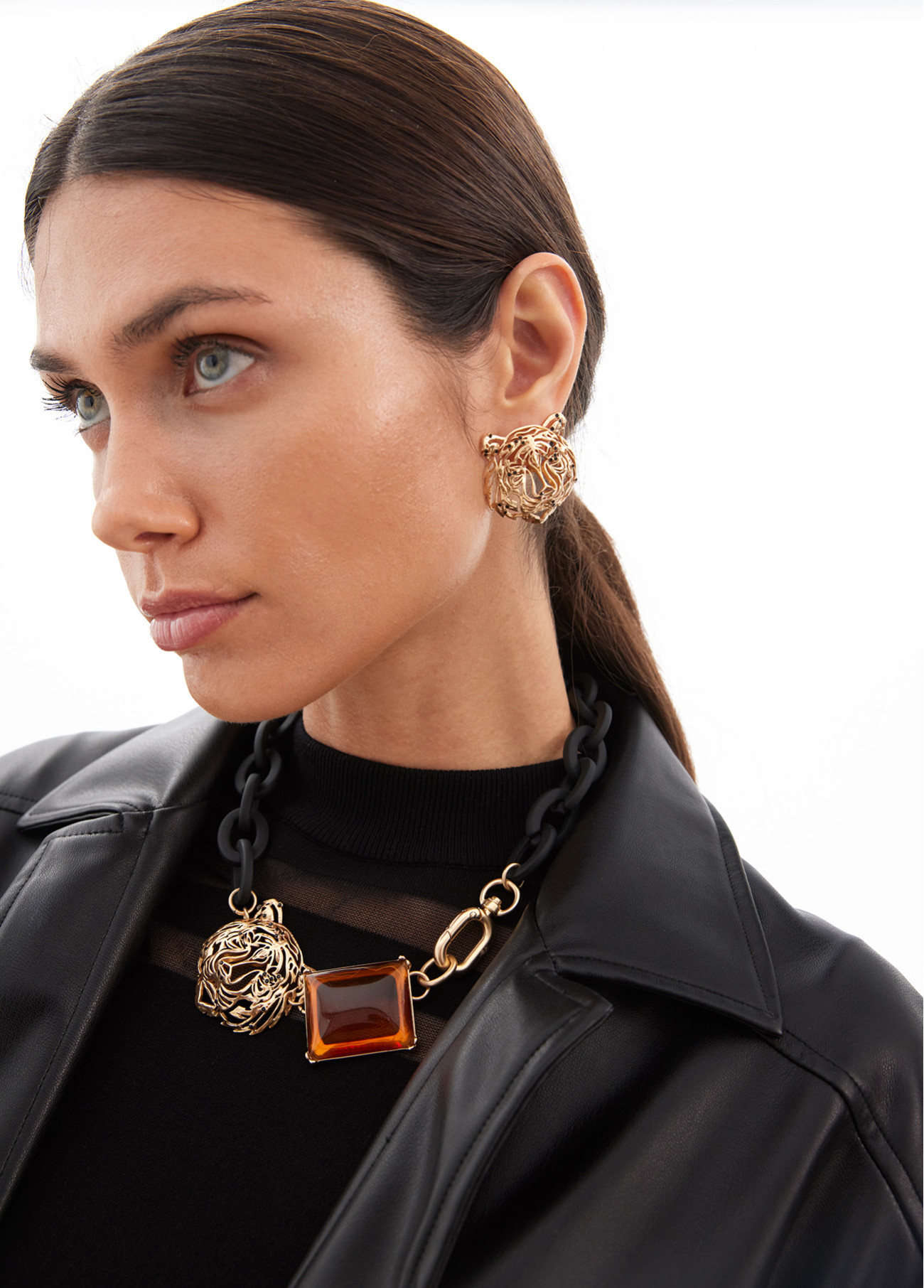 LOLA CASADEMUNT LF2503042 Collar corto cadena engomada tigre y cristal NEGRO-METAL - Imagen 4