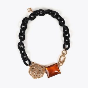 LOLA CASADEMUNT LF2503042 Collar corto cadena engomada tigre y cristal NEGRO-METAL