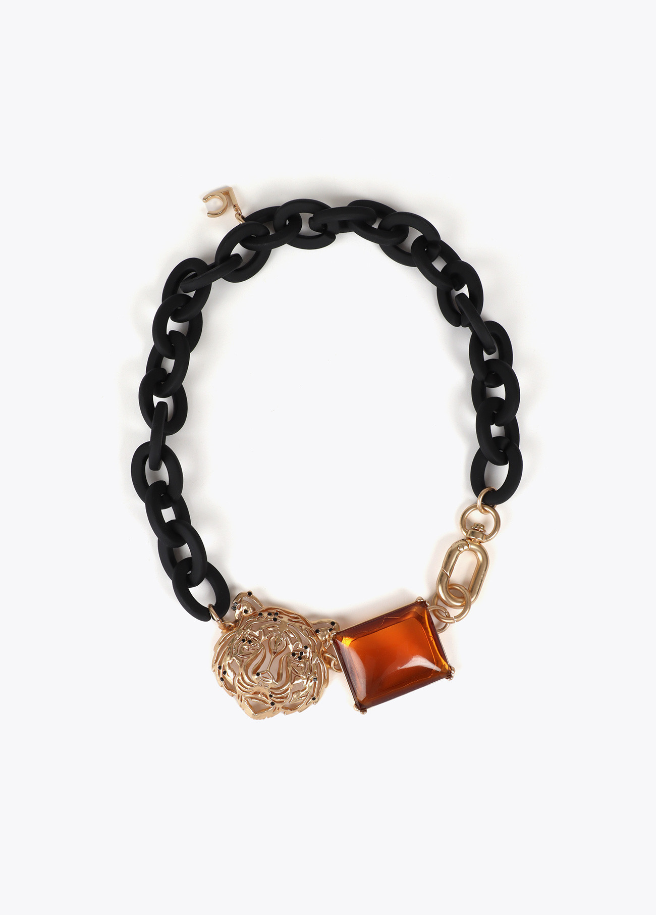 LOLA CASADEMUNT LF2503042 Collar corto cadena engomada tigre y cristal NEGRO-METAL
