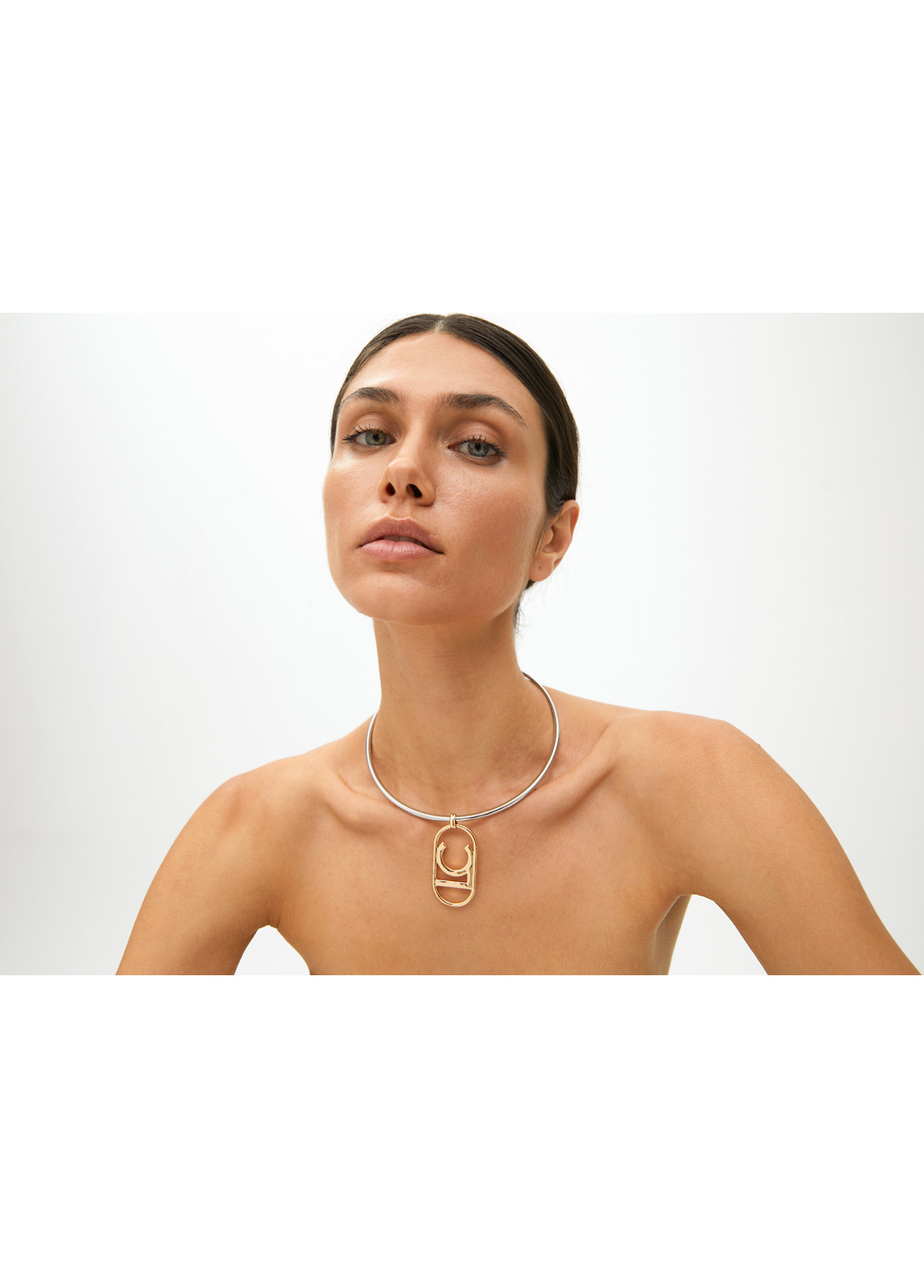 LOLA CASADEMUNT LF2503022 Collar corto rigido logo ovalado METAL-METAL - Imagen 2