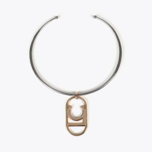 LOLA CASADEMUNT LF2503022 Collar corto rigido logo ovalado METAL-METAL