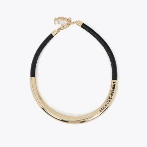 LOLA CASADEMUNT LF2503056 Collar corto tubo efecto piel con metal logo troquelado METAL-NEGRO