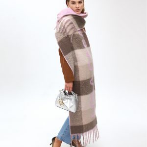 LOLA CASADEMUNT LF2507008 Bufanda cuadros logo grande GRIS-ROSA