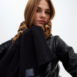 LOLA CASADEMUNT LF2507029 Bufanda combinada de punto y tejido efecto pelo MARRON-CRUDO