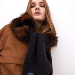 LOLA CASADEMUNT LF2507029 Bufanda combinada de punto y tejido efecto pelo NEGRO-MARRON