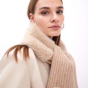 LOLA CASADEMUNT LF2507030 Bufanda combinada de punto y tejido efecto pelo CRUDO