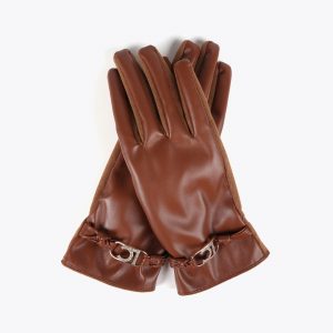 LOLA CASADEMUNT LF2507024 Guante efecto piel con pulsera logo ovalado MARRON